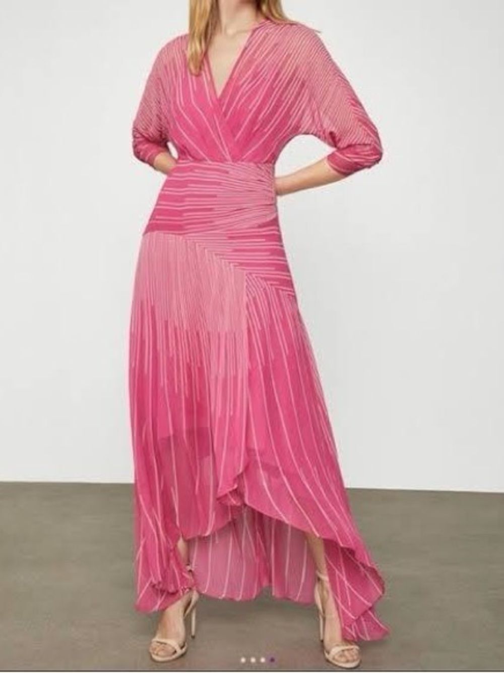 BCBGMAXAZRIA Sunburst High/Low Chiffon Dress in Pink 0
